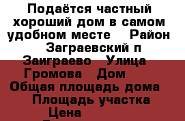 Подаётся частный хороший дом,в самом удобном месте. › Район ­ Заграевский,п.Заиграево › Улица ­ Громова › Дом ­ 9 › Общая площадь дома ­ 48 › Площадь участка ­ 800 › Цена ­ 1 600 000 - Бурятия респ. Недвижимость » Дома, коттеджи, дачи продажа   